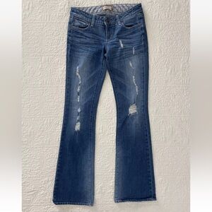 Paige Laurel Canyon Low Bootcut Jeans Sz 26 Blue Distressed w Stretch